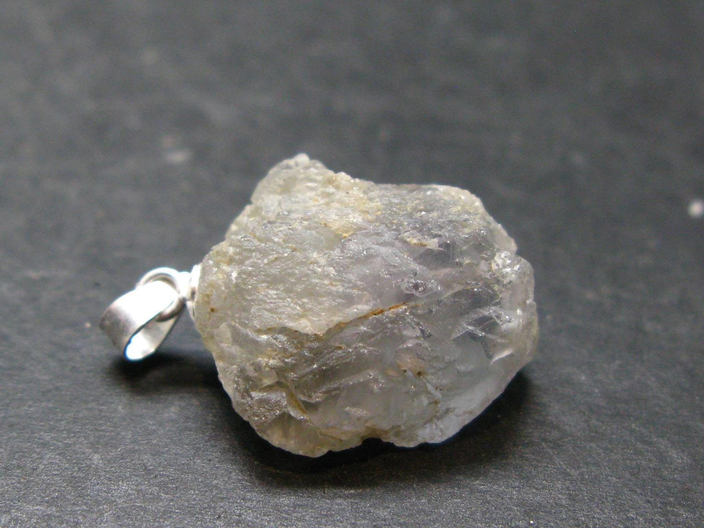 Gray Herderite Silver Pendant from Africa - 1.0" - 3.88 Grams
