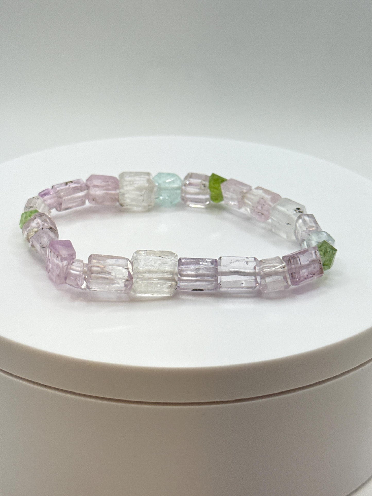 Kunzite & Peridot Bracelet | Lilac, Green Crystal Healing Jewelry