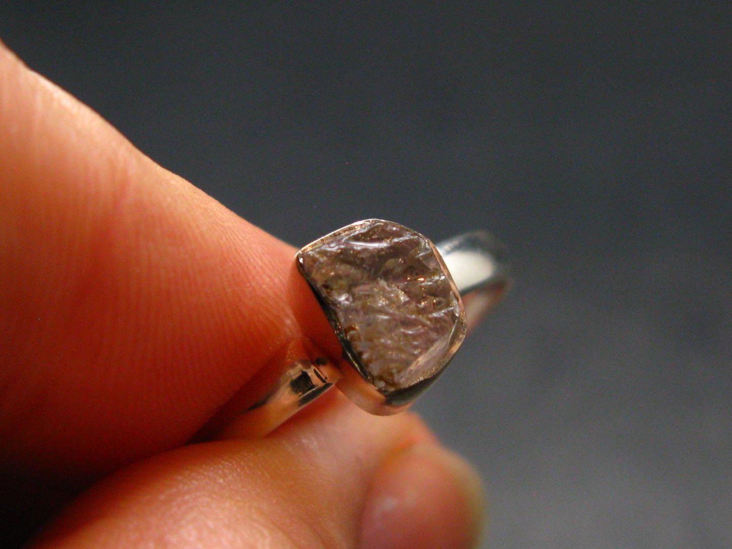 Gray Herderite Silver Ring from Africa - Size 8 - 1.86 Grams