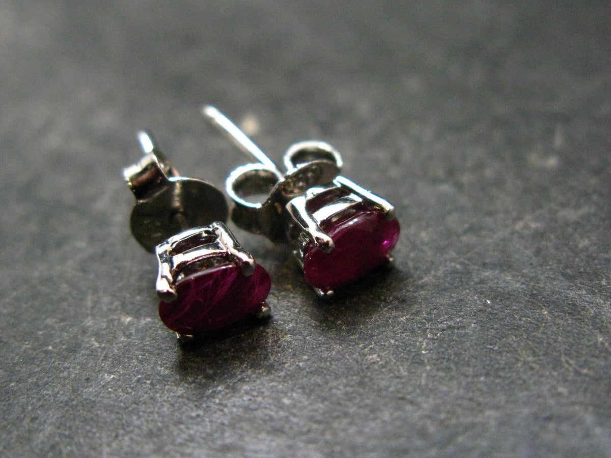 Ruby Faceted Stud Earrings In Sterling Silver - 1.23 Grams