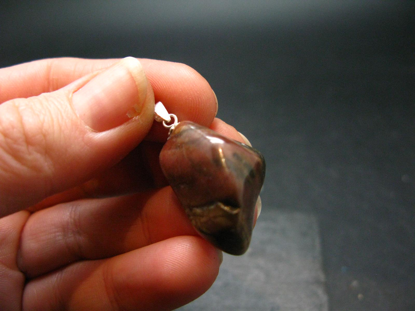 Rare Tumbled Brownish Pink Bustamite Silver Pendant with Attractive Pattern From South Africa - 1.2" - 7.88 Grams