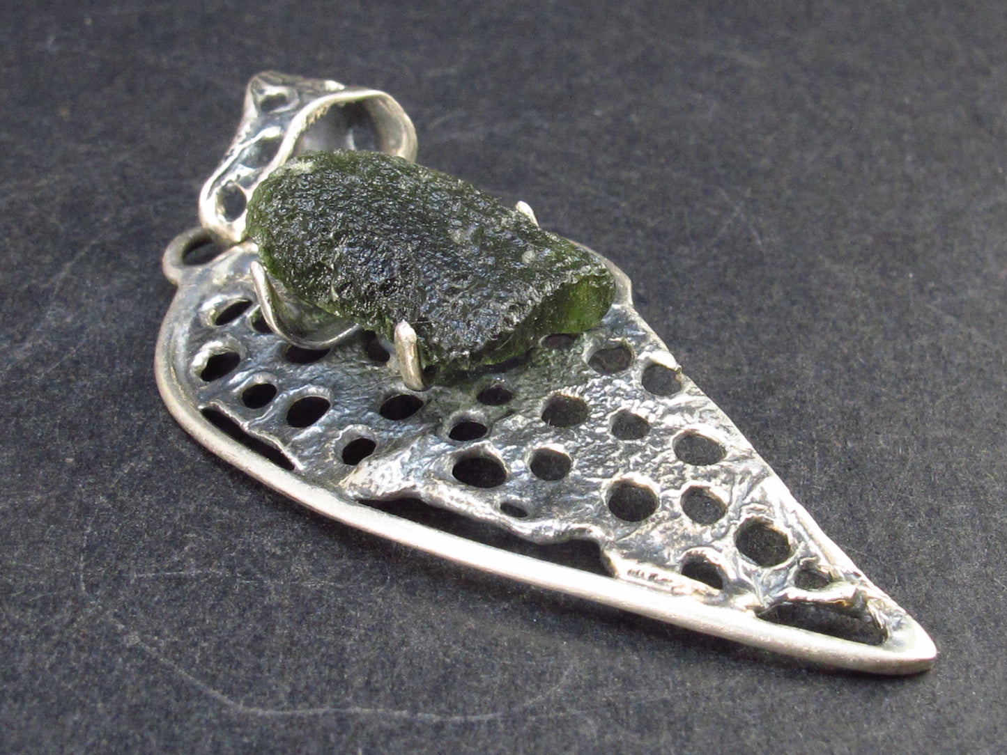 Moldavite Tektite Silver Pendant from Czech Republic - 2.6" - 9.7 Grams