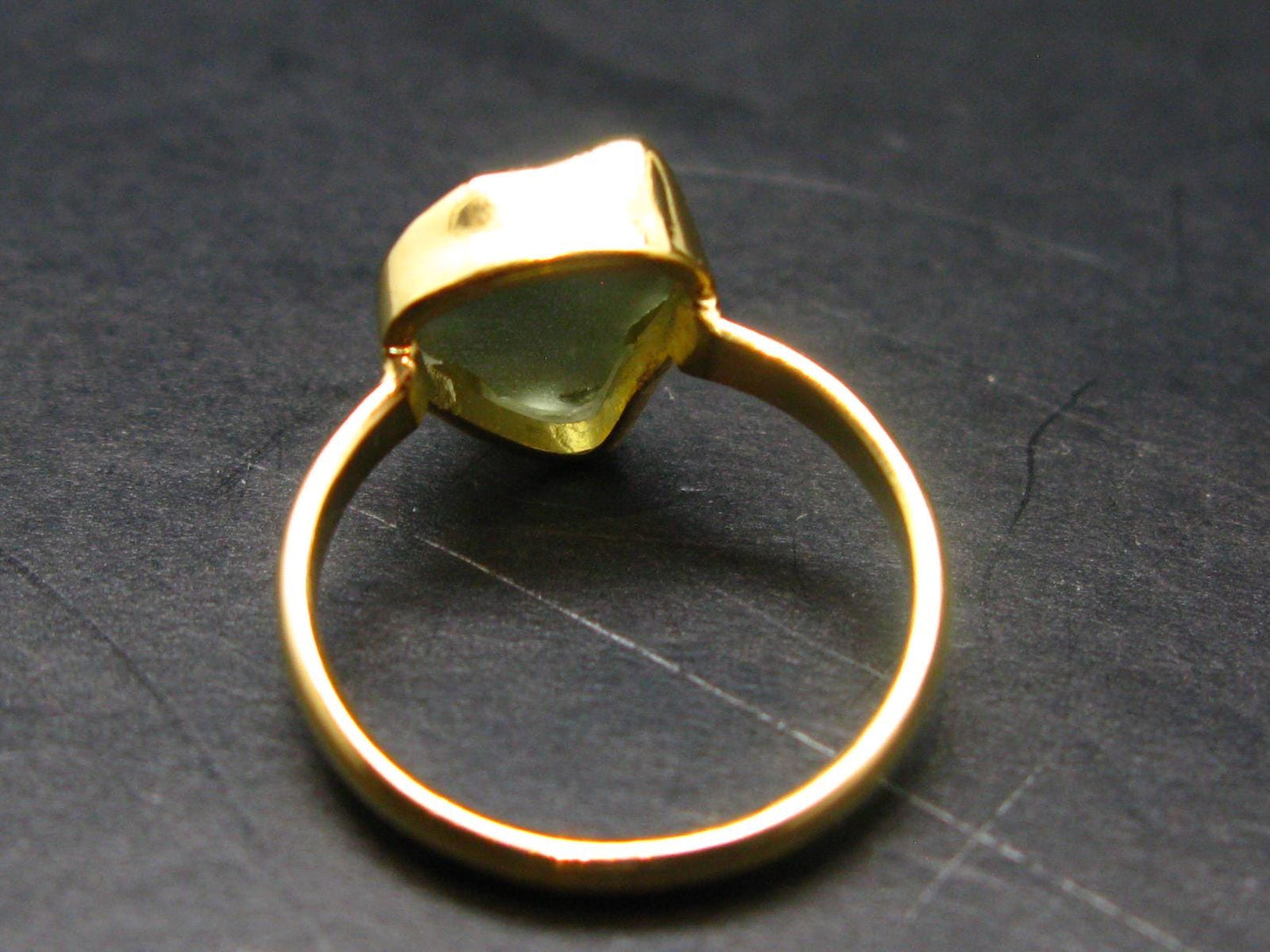 Moldavite Gold Plated Silver Ring - Size 5 - 1.17 Grams