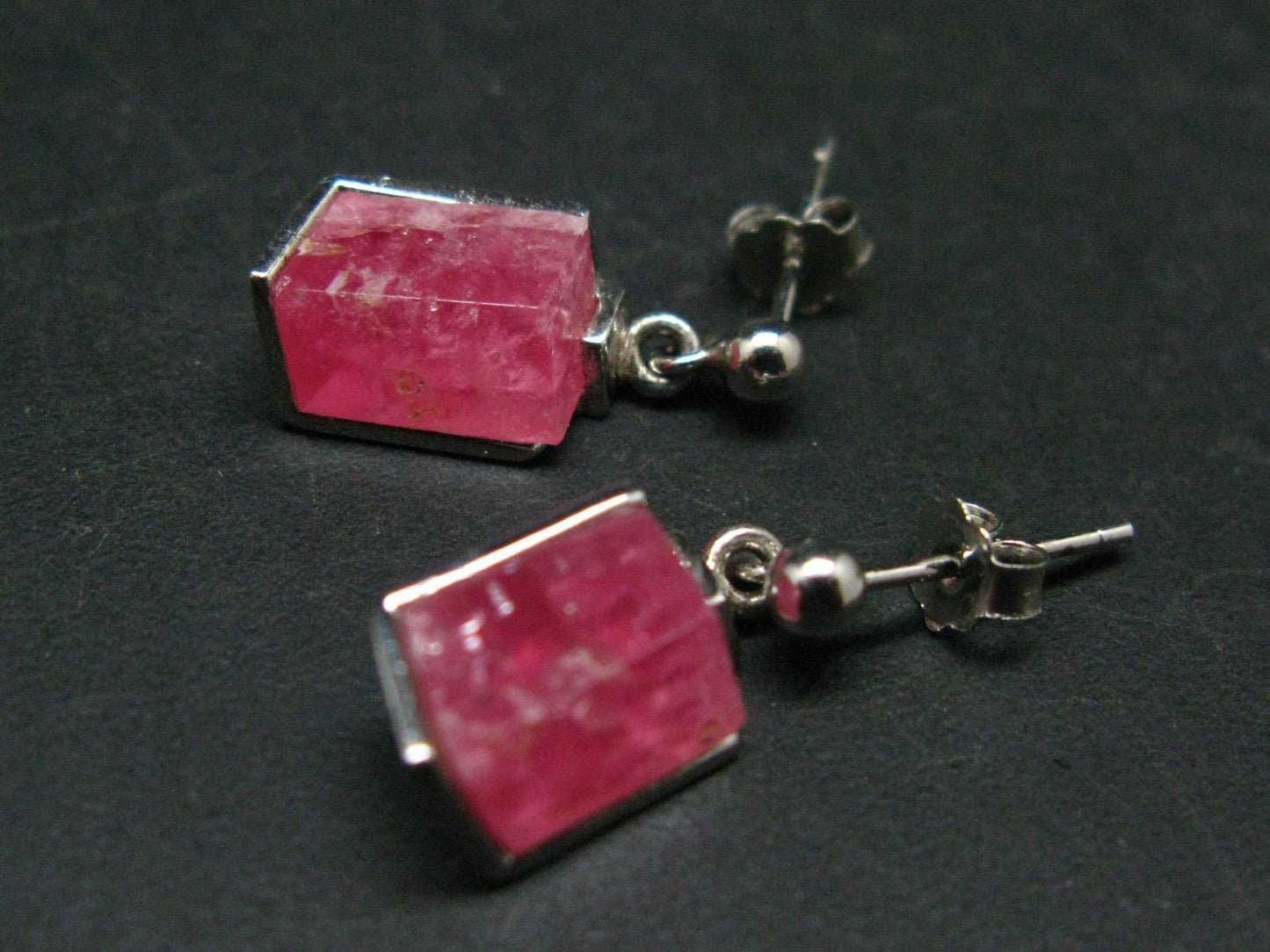 Rhodochrosite Gem Sterling Silver Stud Earrings From Alma Colorado - 0.8" - 4.10 Grams