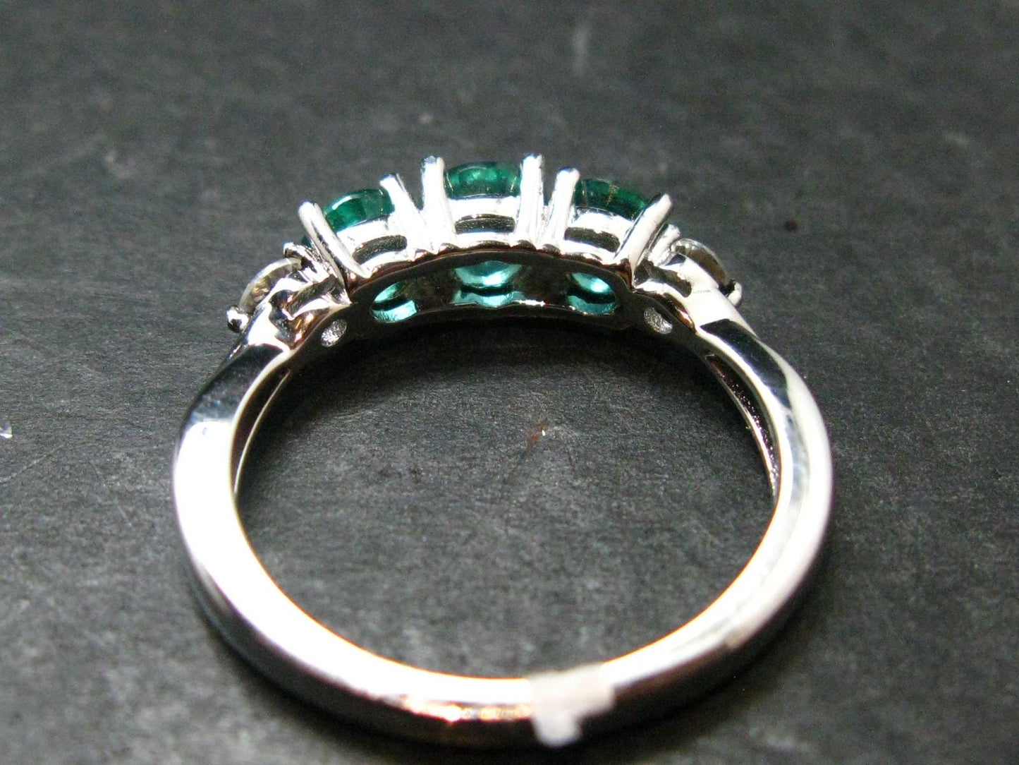 Emerald Faceted Silver Ring from Colombia - 3.0 Grams Total - Size 8