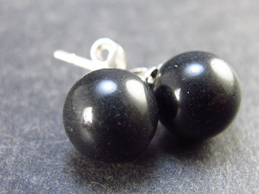 Black Onix 8mm Round Sterling Silver Stud Earrings from Mexico - 0.8"