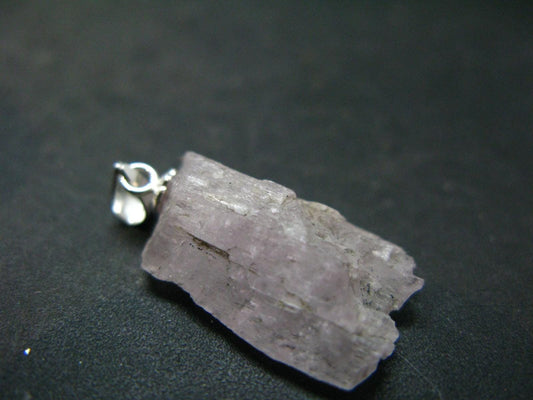Gem Kunzite Spodumene Pendant in SS From Afghanistan - 1.1" - 3.34 Grams