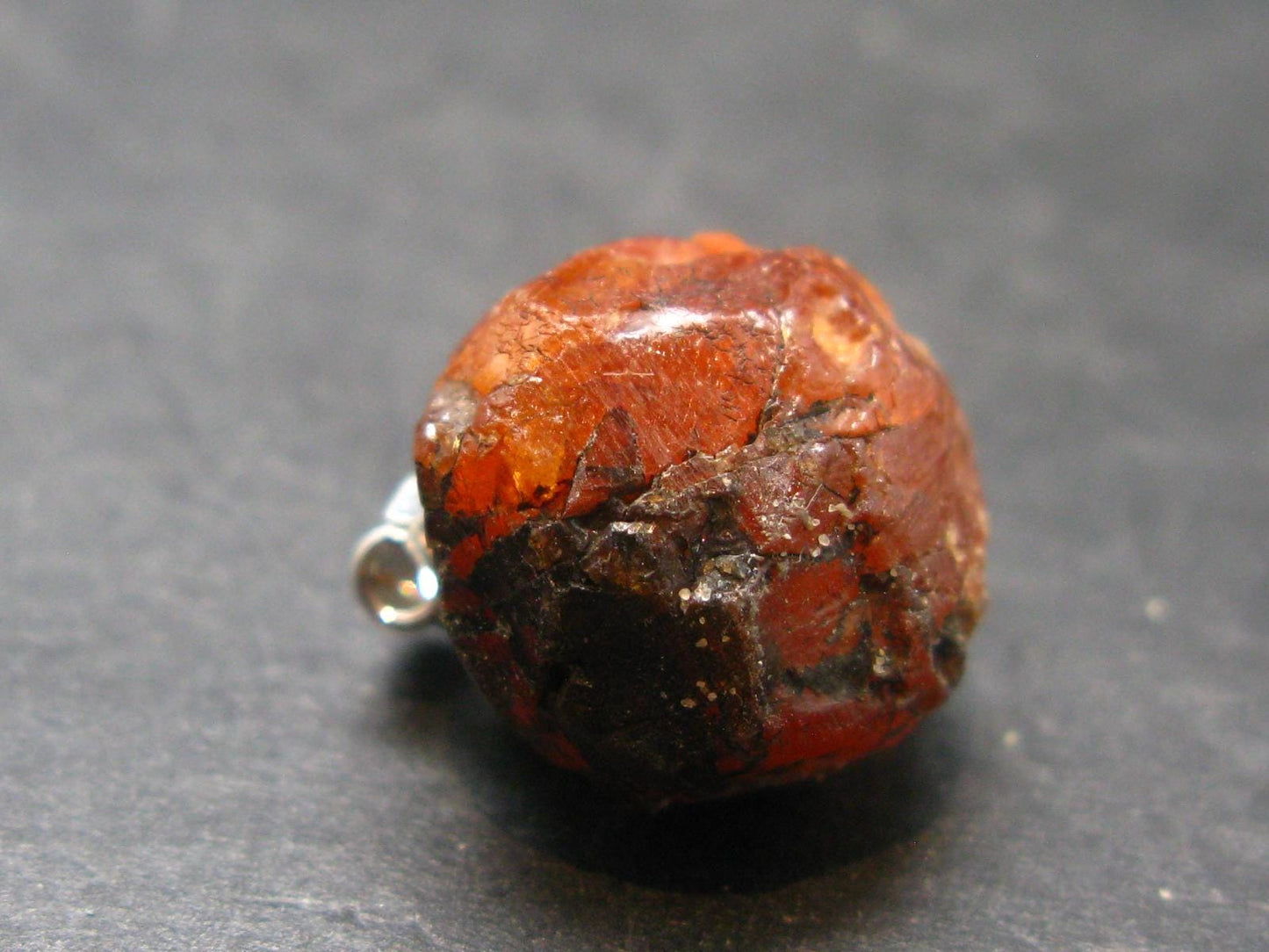 Gem Spessartine Spessartite Orange Garnet Pendant in SS From Tanzania - 0.8" - 7.14 Grams