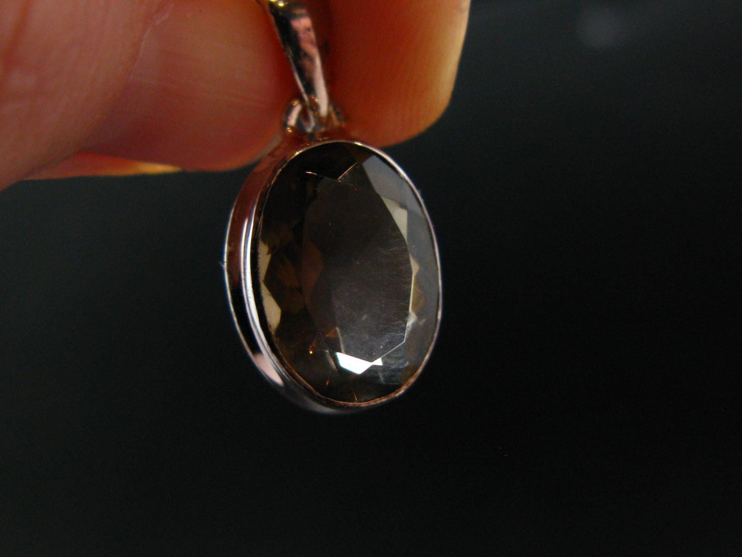 Smoky Quartz Crystal Facetted Silver Pendant From China - 0.9" - 3.29 Grams