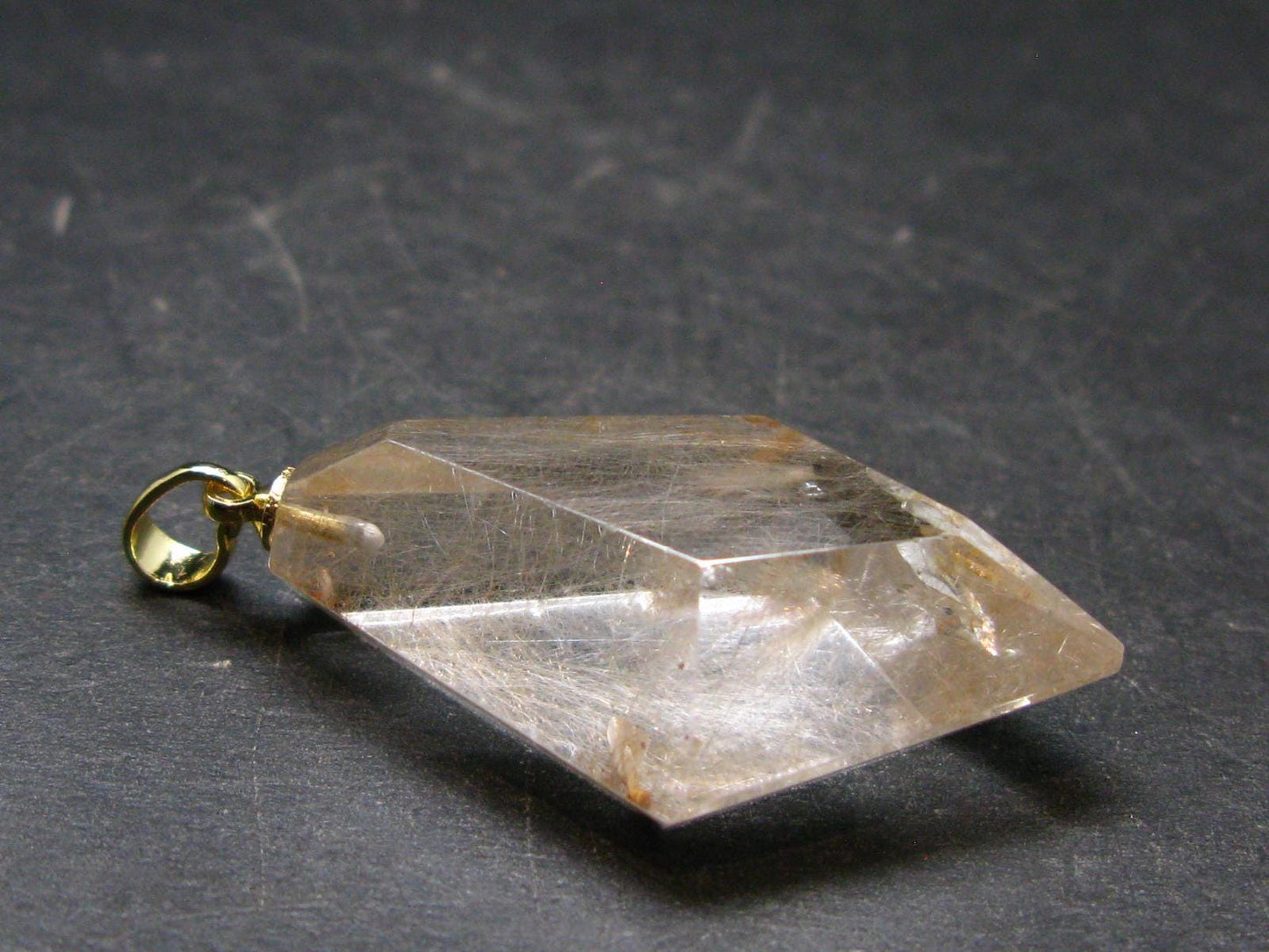 Rutilated Quartz Gold Plated Silver Pendant From Brazil - 1.7" - 9.30 Grams