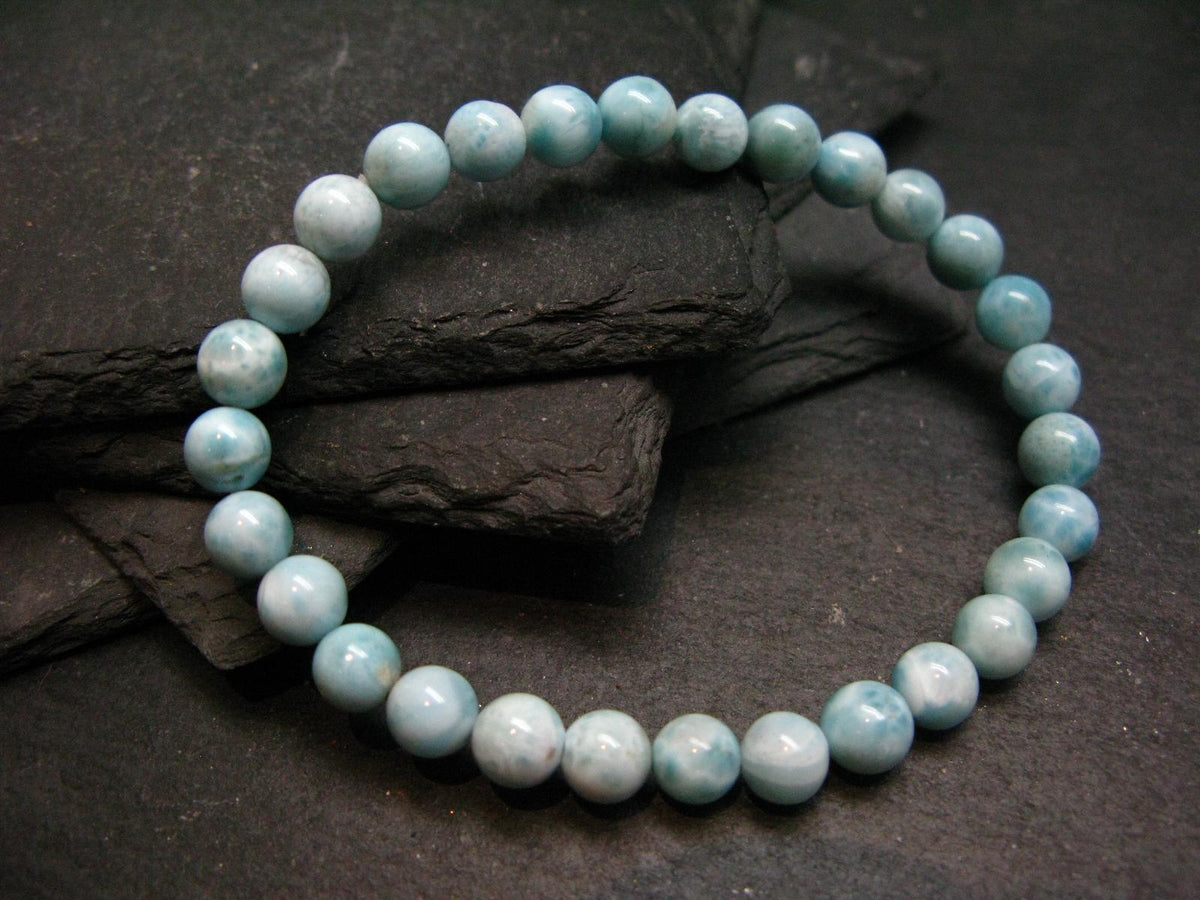 Larimar Genuine Bracelet ~ 7 Inches ~ 6mm Round Beads