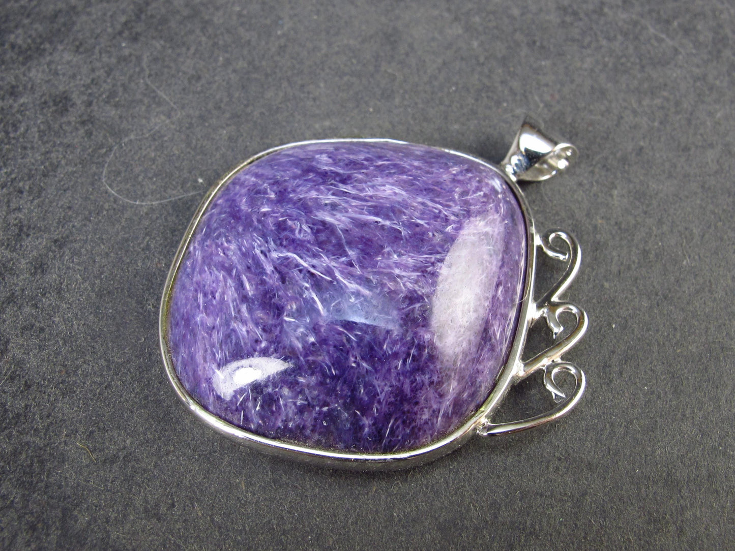 Rare High-Quality Charoite Pendant in SS From Russia - 1.6" - 12.0 Grams