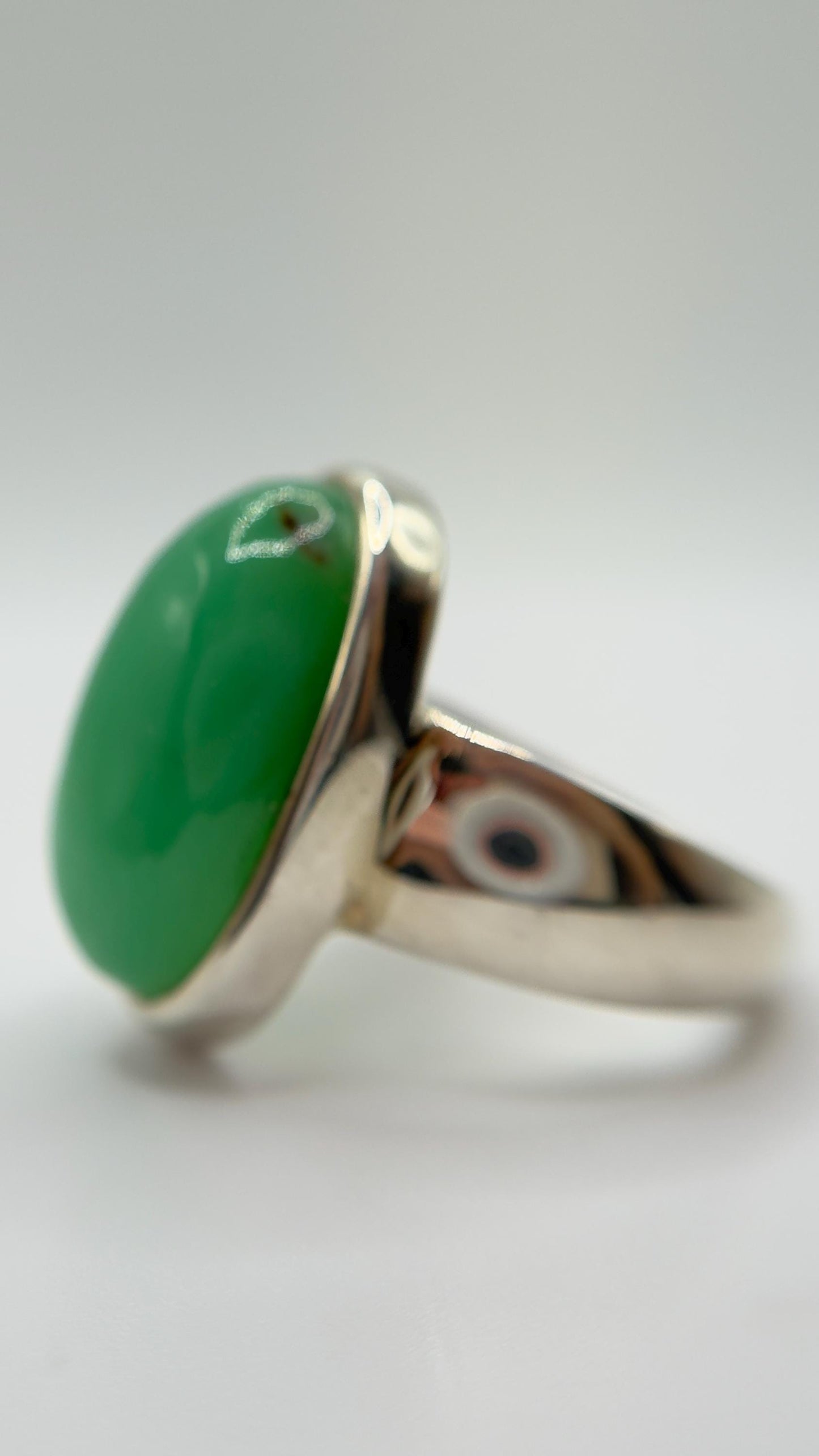 Chrysoprase Oval Ring – Natural Green Chalcedony Sterling Silver Statement Jewelry - Size 8.5