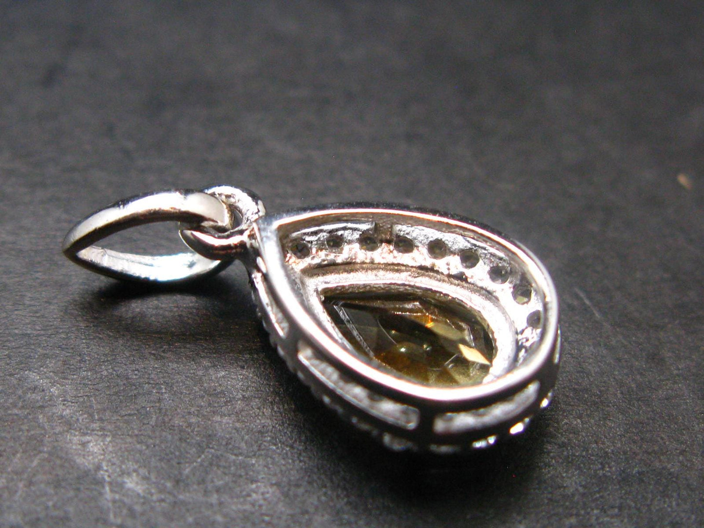 Yellow Citrine Gem Facetted Sterling Silver Pendant From Brazil With CZ - 0.7" - 1.10 Grams