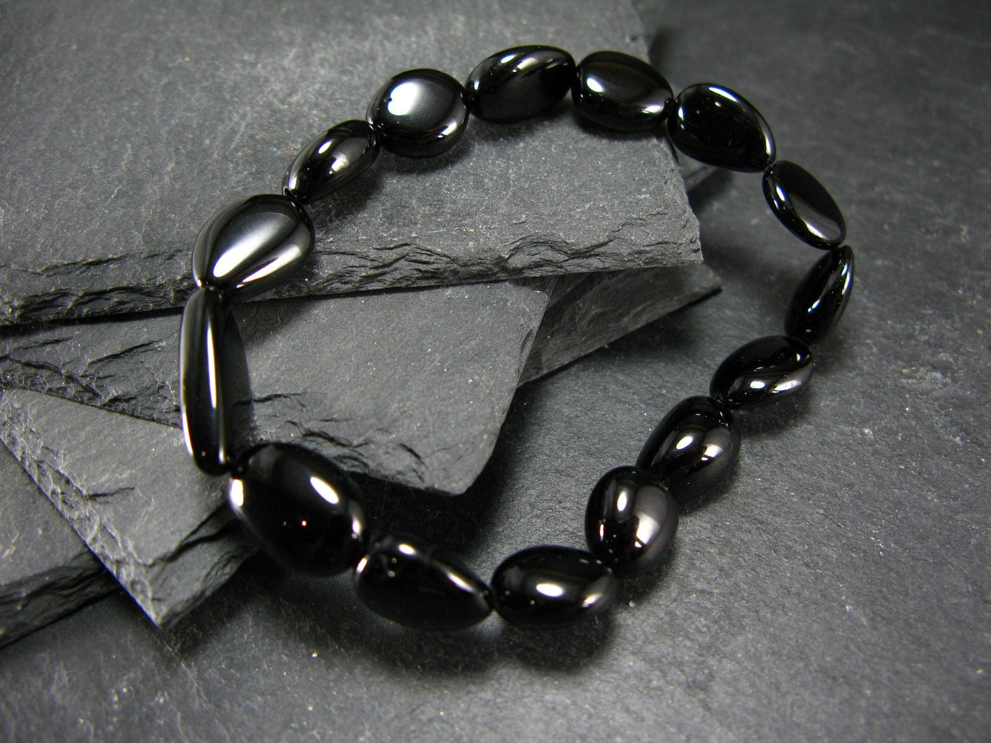 Black Spinel Genuine Bracelet ~ 7 Inches ~ 10mm Tumbled Beads