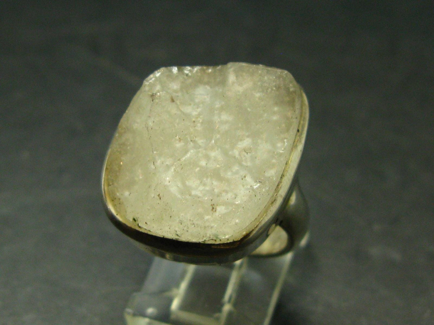 Natural Gem Raw Libyan Desert Glass Tektite Sterling Silver Ring from Libya - Size 5.25 - 10.26 Grams