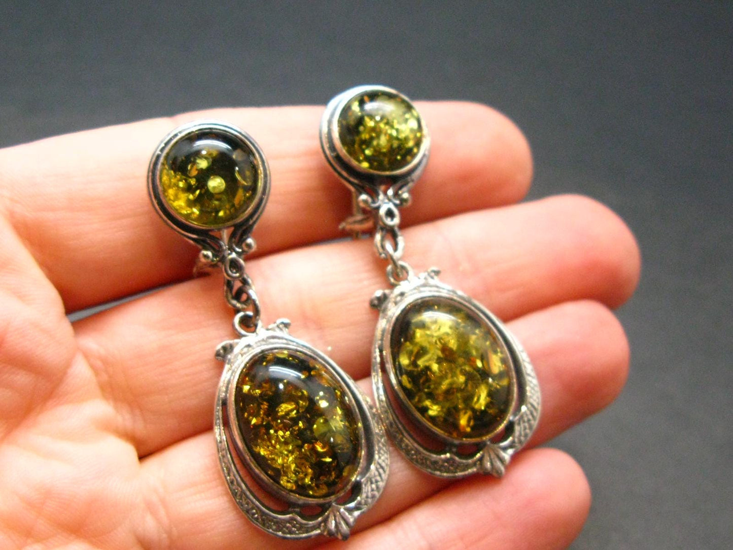 Baltic Amber 925 Silver Clip On Earrings