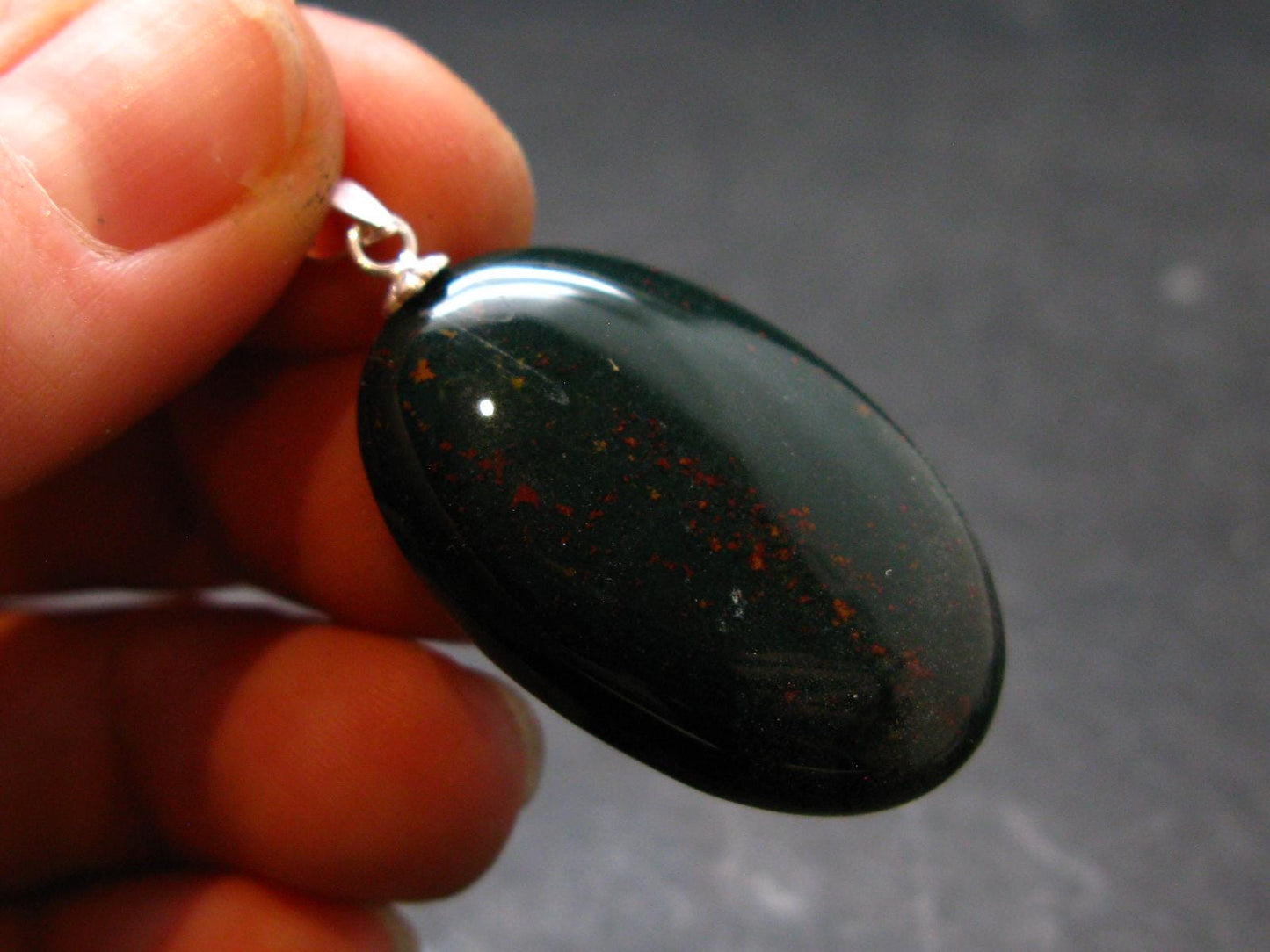 Bloodstone Silver Pendant From India - 1.4" - 7.38 Grams