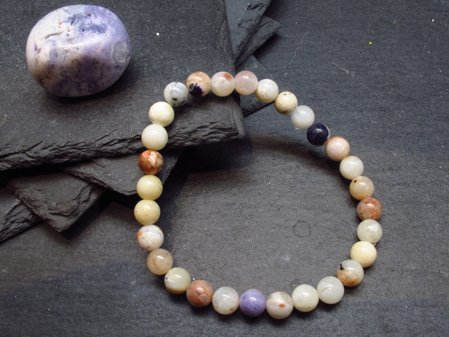 Tiffany Stone Violet Opal Genuine Bracelet ~ 7 Inches ~ 6mm Round Beads