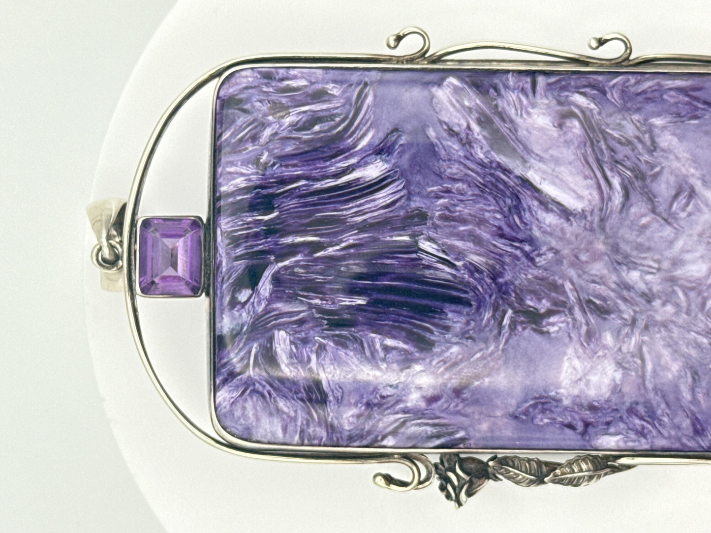 Charoite & Amethyst Sterling Silver Pendant - 78.52 Grams