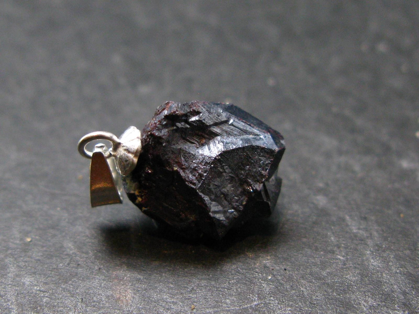 Metallic Silver Black Cuprite Sharp Octahedral Crystal Silver Pendant From Russia - 3.0 Grams