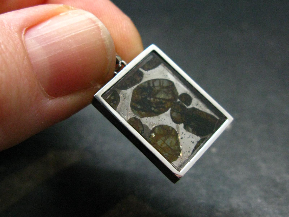 Brahin Meteorite Slice With Olivine Pallasite Pendant from Belarus - 1.1" - 2.95 Grams