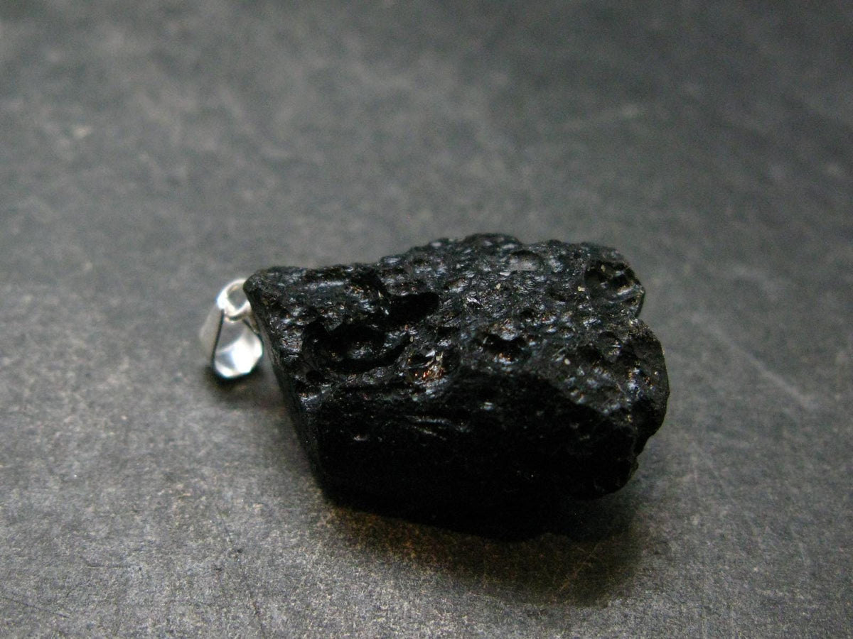 Tibetan Black Tektite Silver Pendant From Tibet - 1.2" - 5.55 Grams