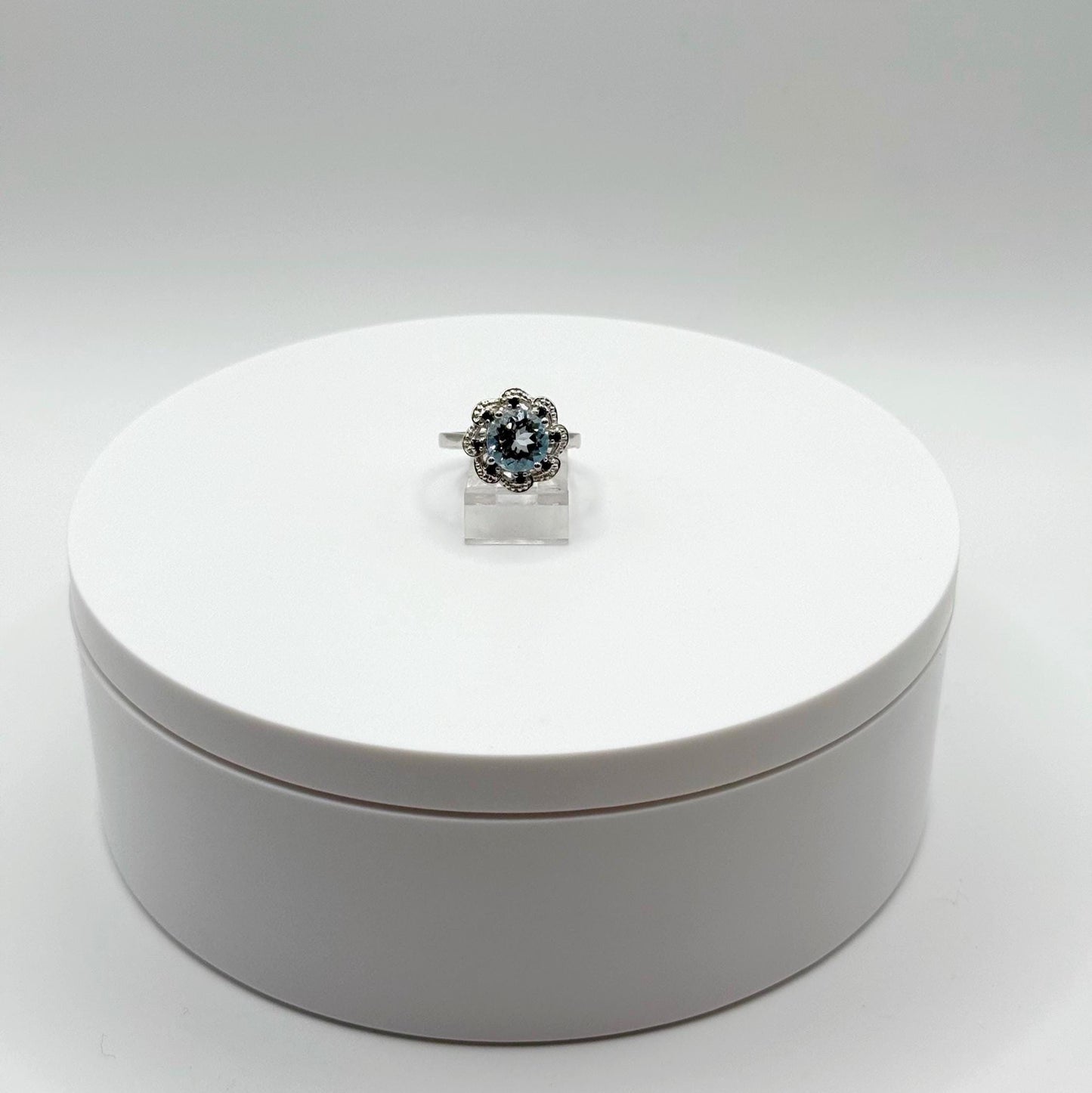 Sky Blue Topaz Sterling Silver Floral Ring – Natural Topaz Jewelry - Size 6