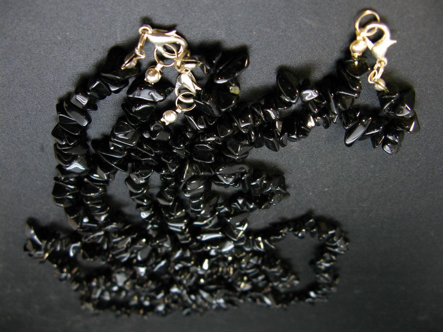 Set of Three Black Tourmaline Schorl Free Form Bead Necklace from Brazil - 17.5"