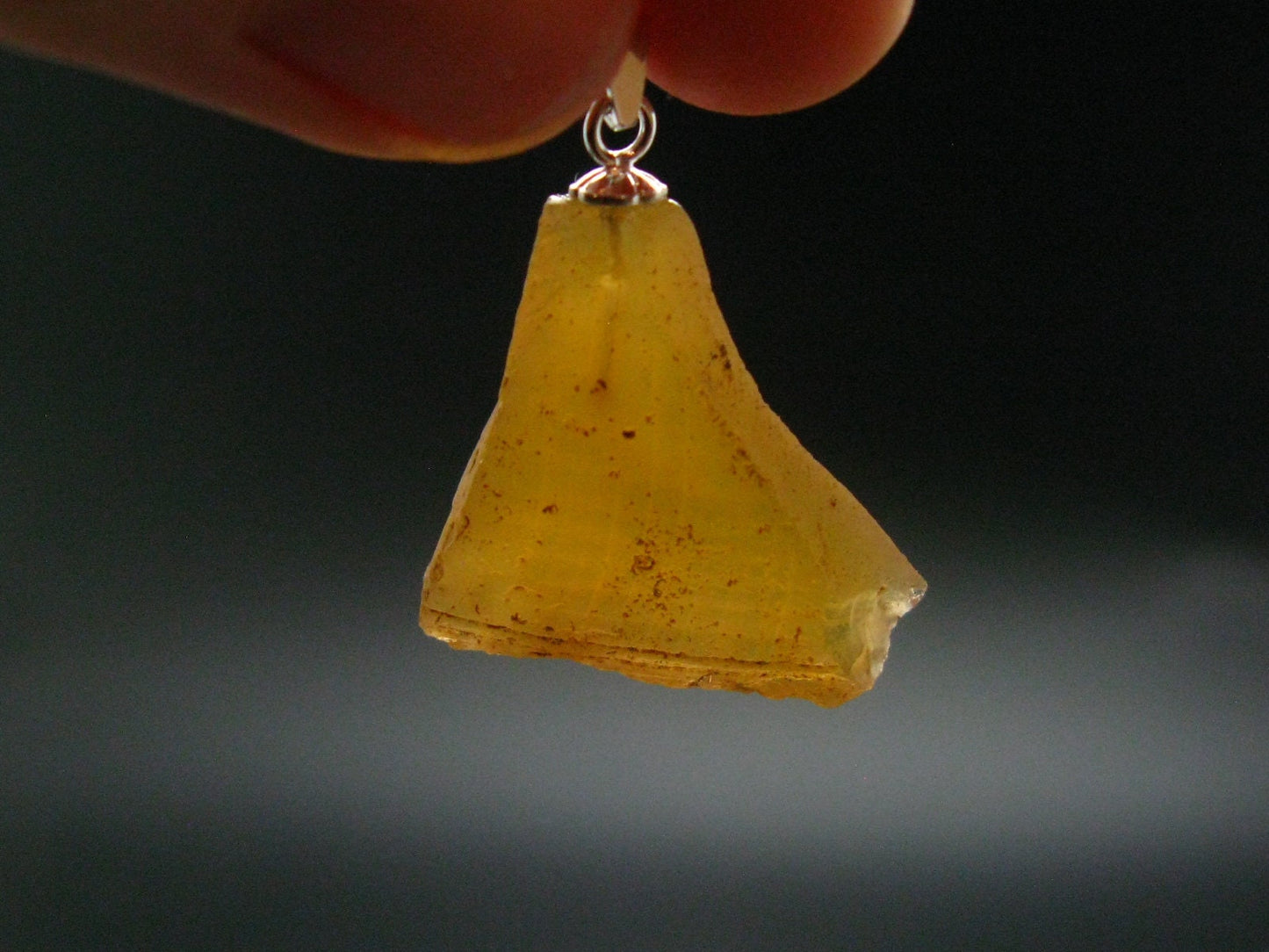 Raw Fire Opal Sterling Silver Pendant From Mexico - 1.1" - 2.21 Grams