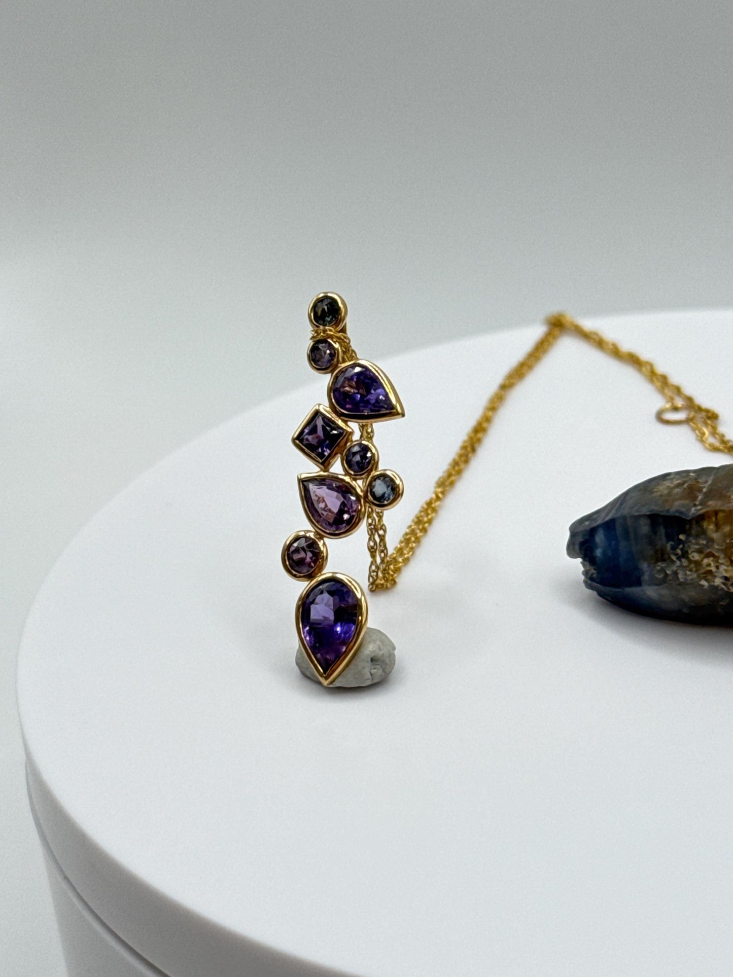 Sapphire Multi-Shape Pendant | Natural Blue Sapphire Gold Necklace | Unique Gemstone Design | September Birthstone Jewelry - 3.13 g