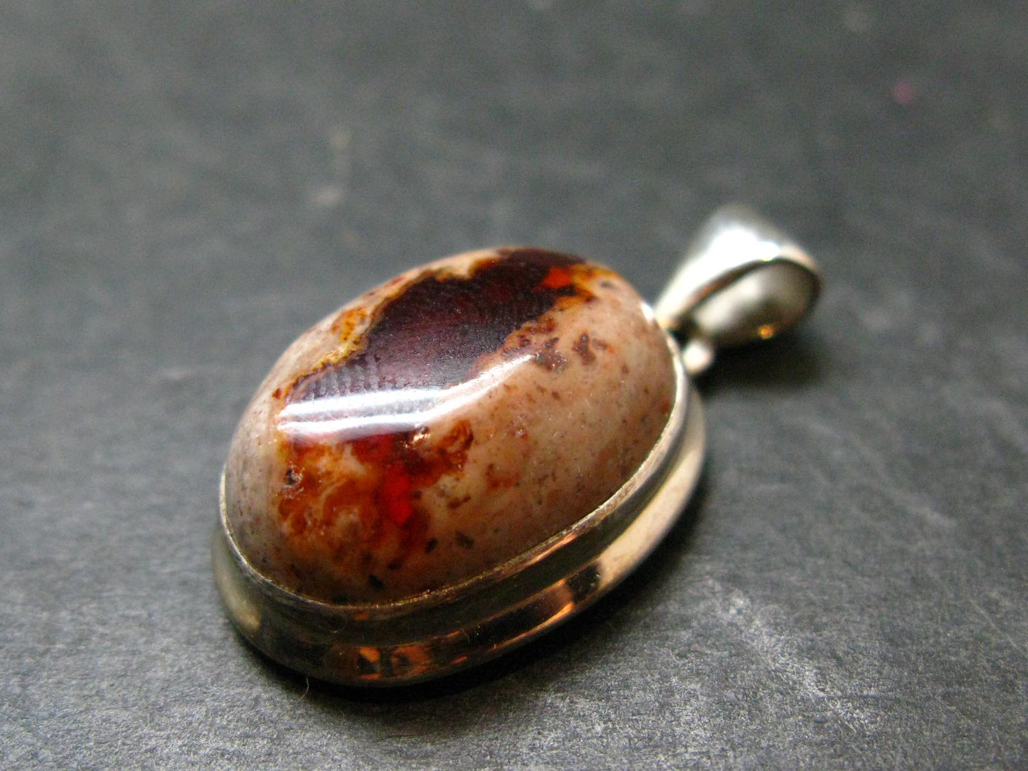 Fire Opal Sterling Silver Pendant From Mexico - 1.2" - 6.45 Grams