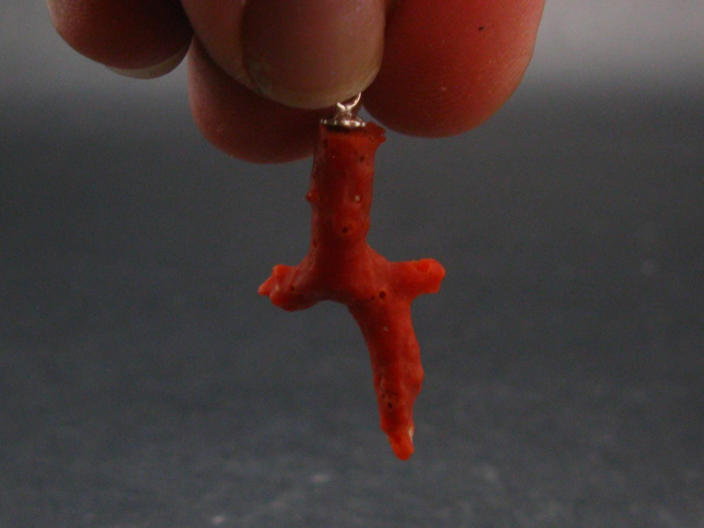 Rare Natural Red Coral Silver Pendant From Italy - 1.4" - 1.22 Grams