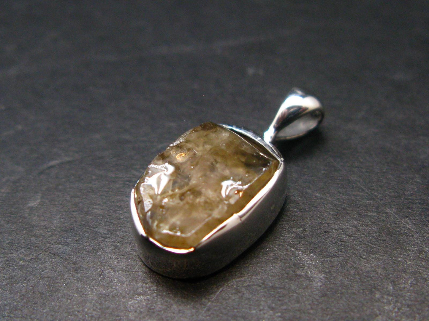 Large Natural Agni Gold Danburite Sterling Silver Pendant from Tanzania - 0.7" - 1.35 Grams
