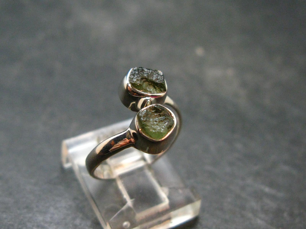 Cute Gem Moldavite Sterling Silver Ring From Czech Republic - Size 5 - 2.13 Grams