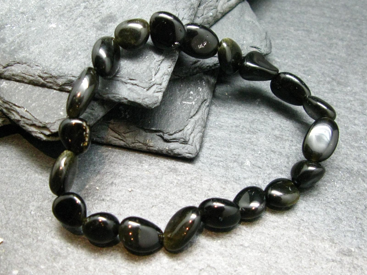 Goldsheen Obsidian Genuine Bracelet ~ 7 Inches ~ 10mm Tumbled Beads