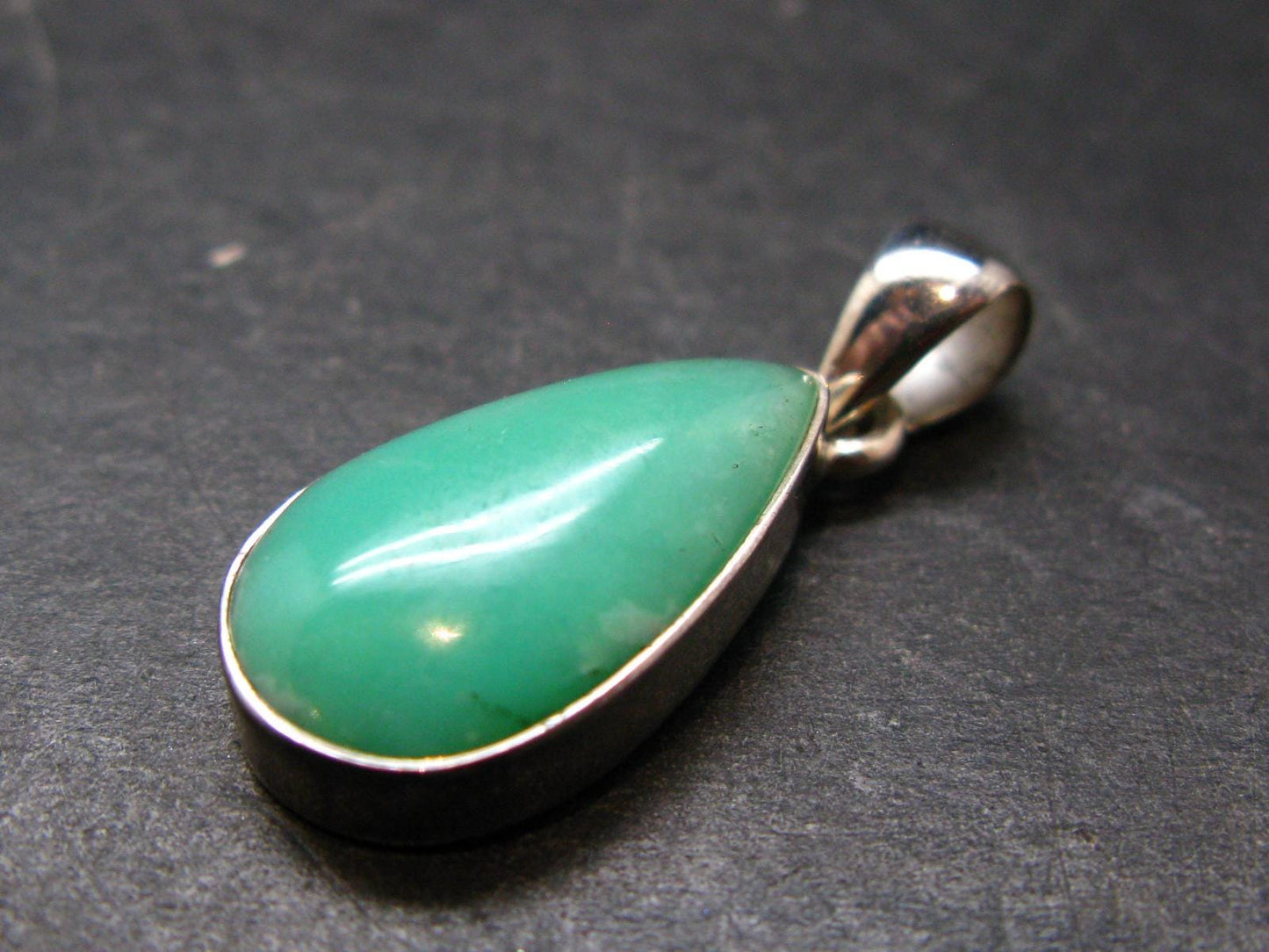 Rich Green Chrysoprase Silver Pendant From Australia - 1.2" - 3.65 Grams