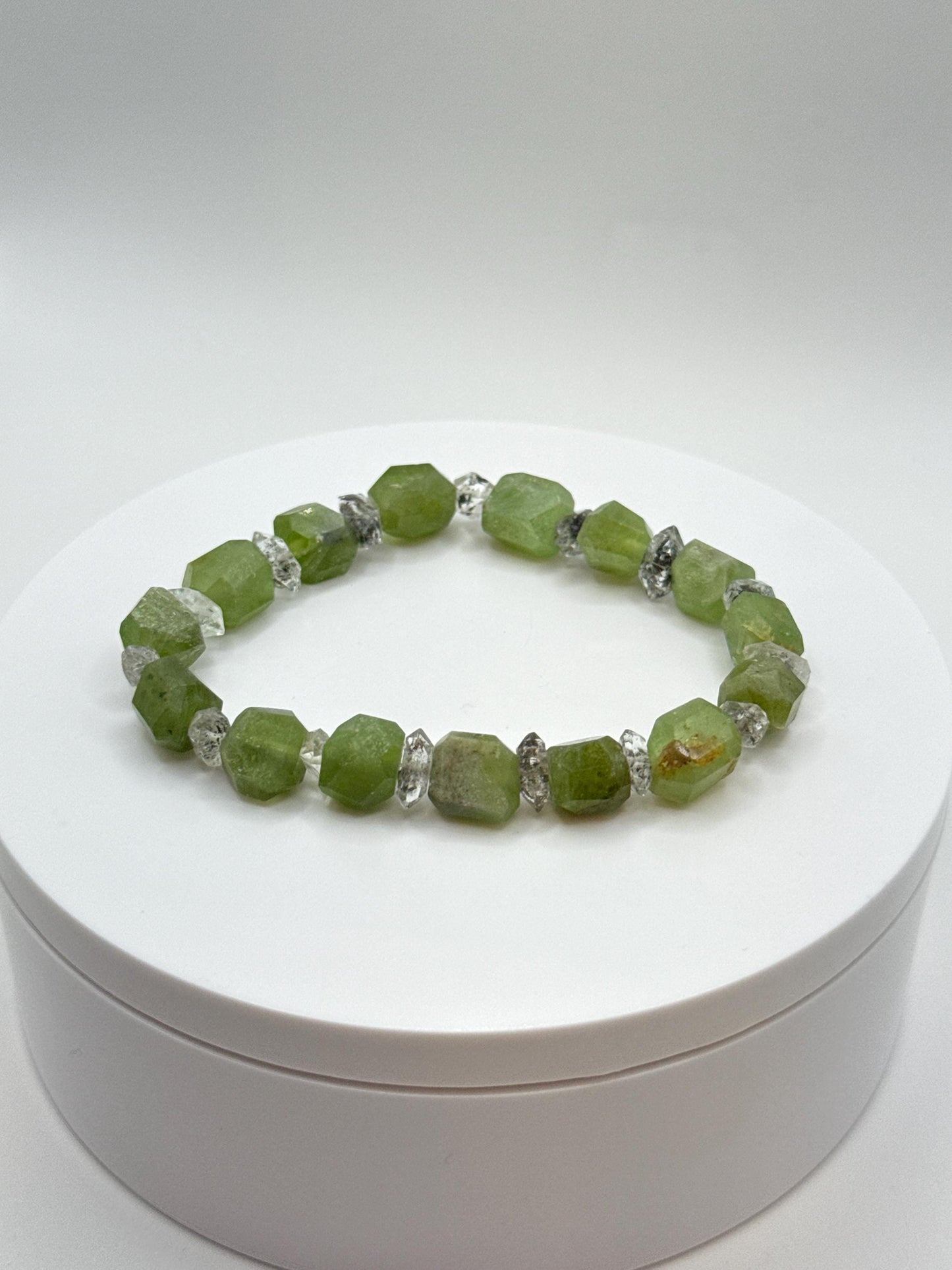 Peridot & Herkimer Diamond Nugget Bracelet | August Birthstone Jewelry