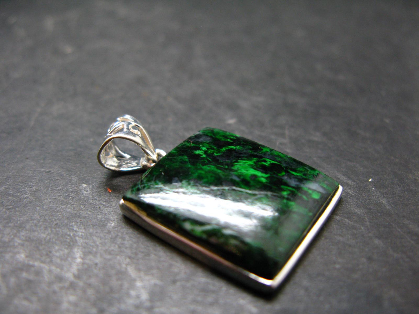 Extremely Rare Natural Maw Sit Sit Crystal Silver Pendant from Myanmar - 1.3" - 5.57 Grams