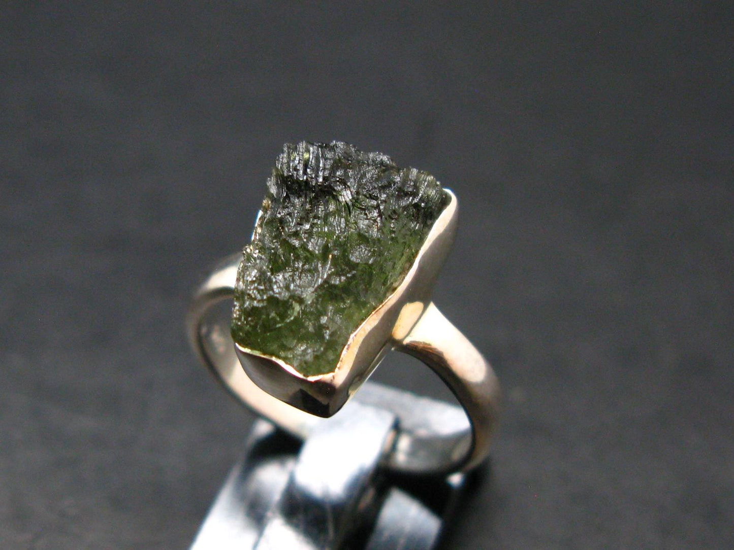 Moldavite Tektite Silver Ring from Czech Republic - 6 Size - 3.07 Grams