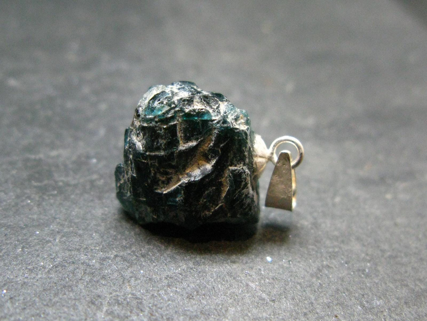 Extremely Rare Rough Grandidierite Silver Pendant From Madagascar - 0.8" - 1.94 Grams