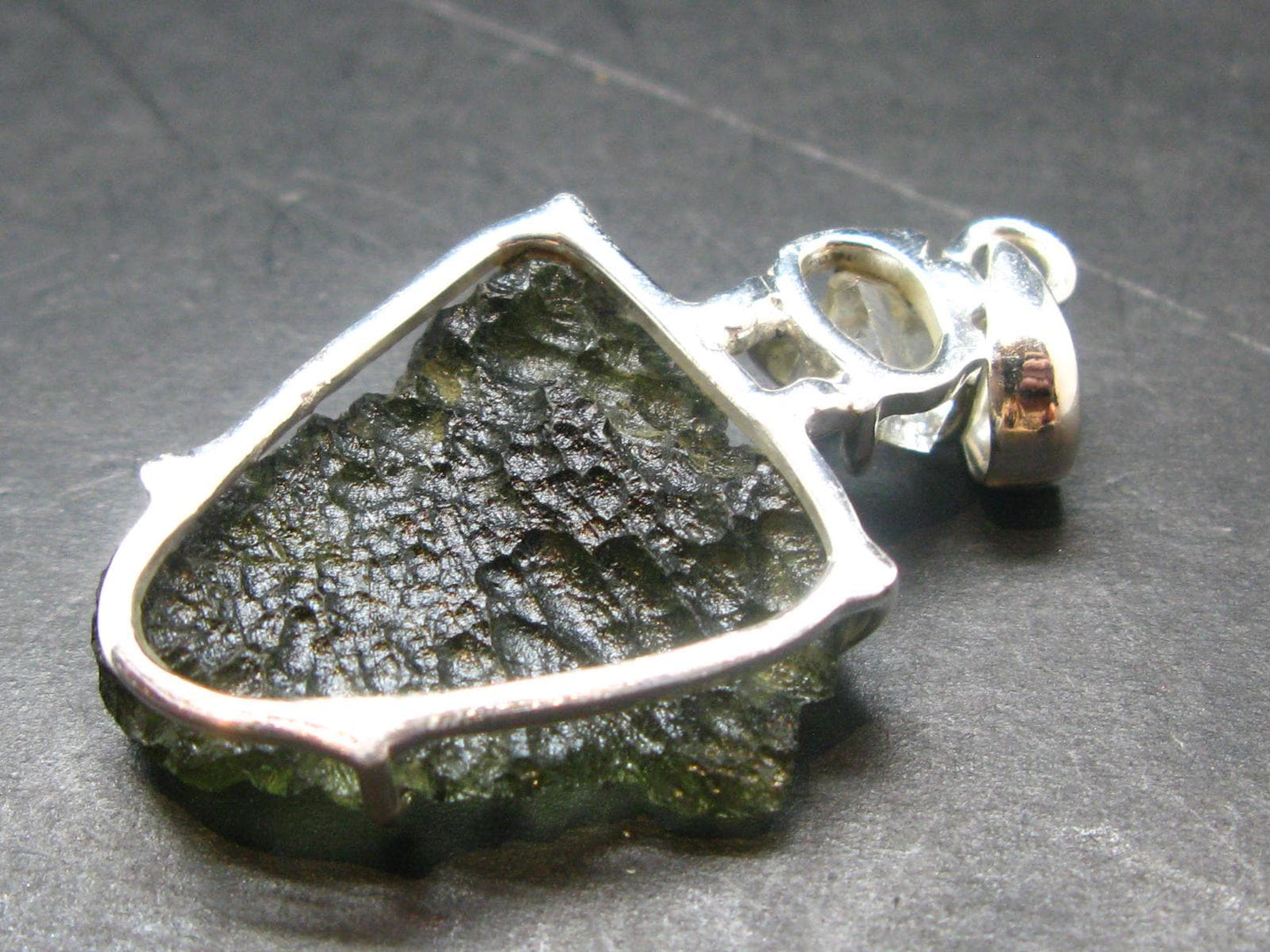 Moldavite & Herkimer Diamond Silver Pendant - 1.7" - 6.6 Grams