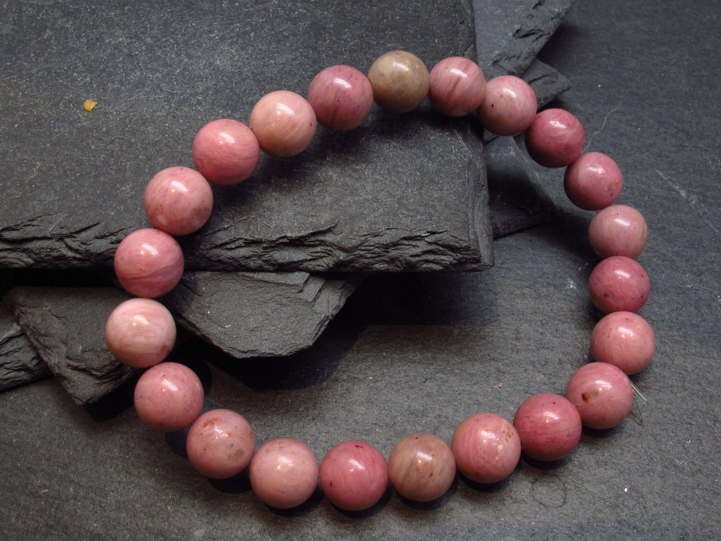 Rhodonite Genuine Bracelet ~ 7 Inches ~ 8mm Round Beads