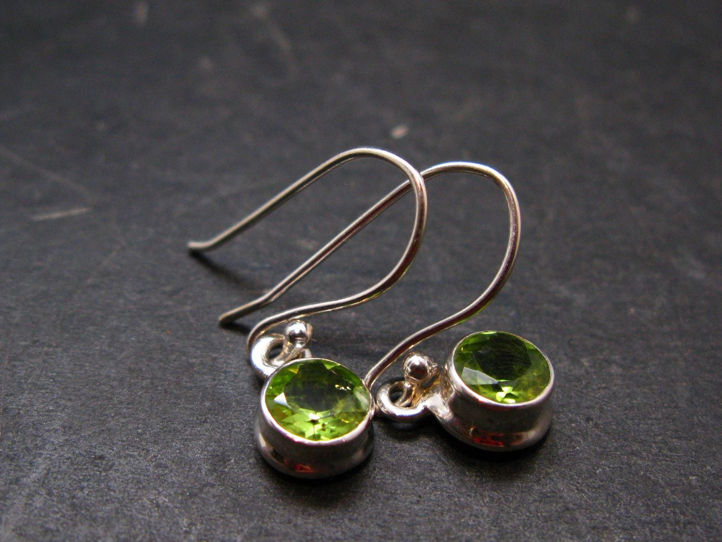 Peridot Olivine Crystal Sterling Silver Earrings From Pakistan - 0.9" - 2.18 Grams