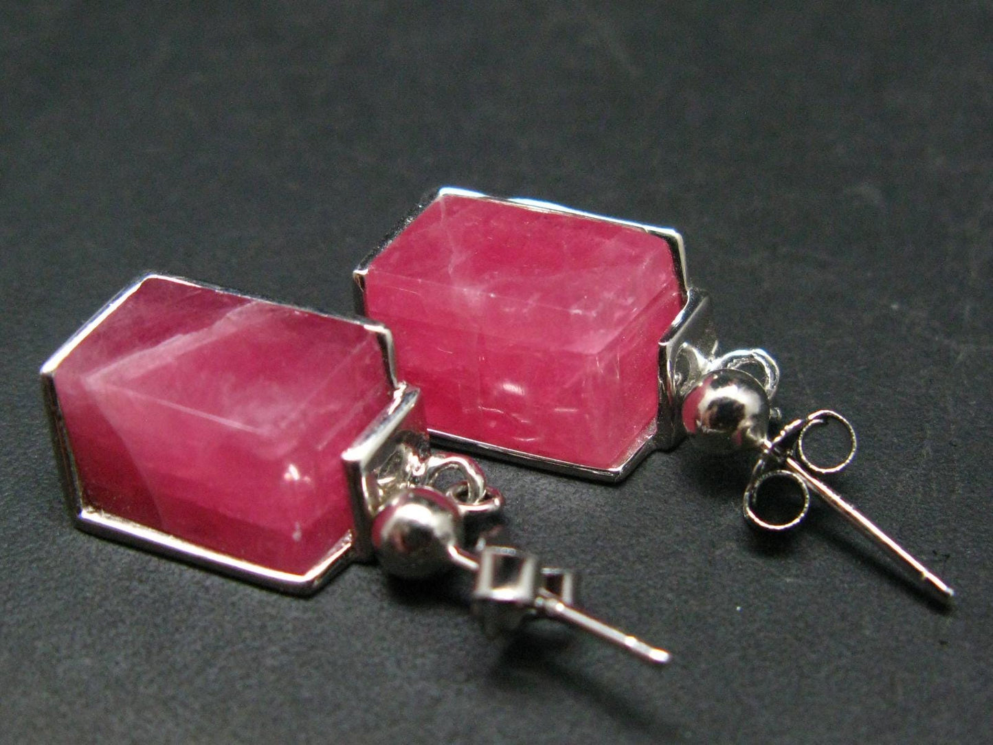 Rhodochrosite Gem Sterling Silver Stud Earrings From Alma Colorado - 1.0" - 7.49 Grams