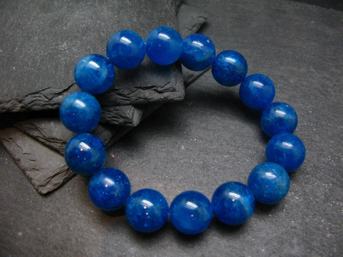 AAA Grade Neon Blue Apatite Genuine Bracelet ~ 7 Inches ~ 14mm Round Beads