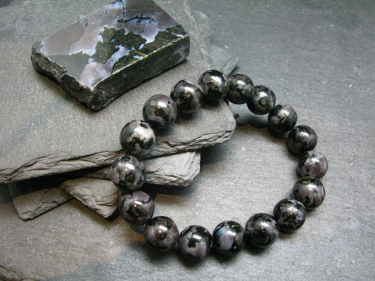 Gabbro Mystic Merlinite Genuine Bracelet ~ 7 Inches ~ 12mm Round Beads