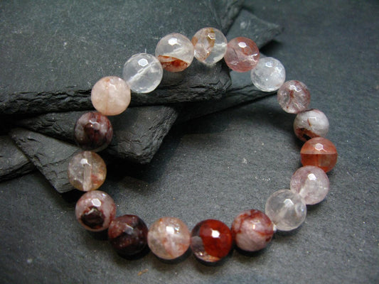 Agnitite Hematoid Quartz Genuine Bracelet ~ 7 Inches ~ 10mm Facetted Beads