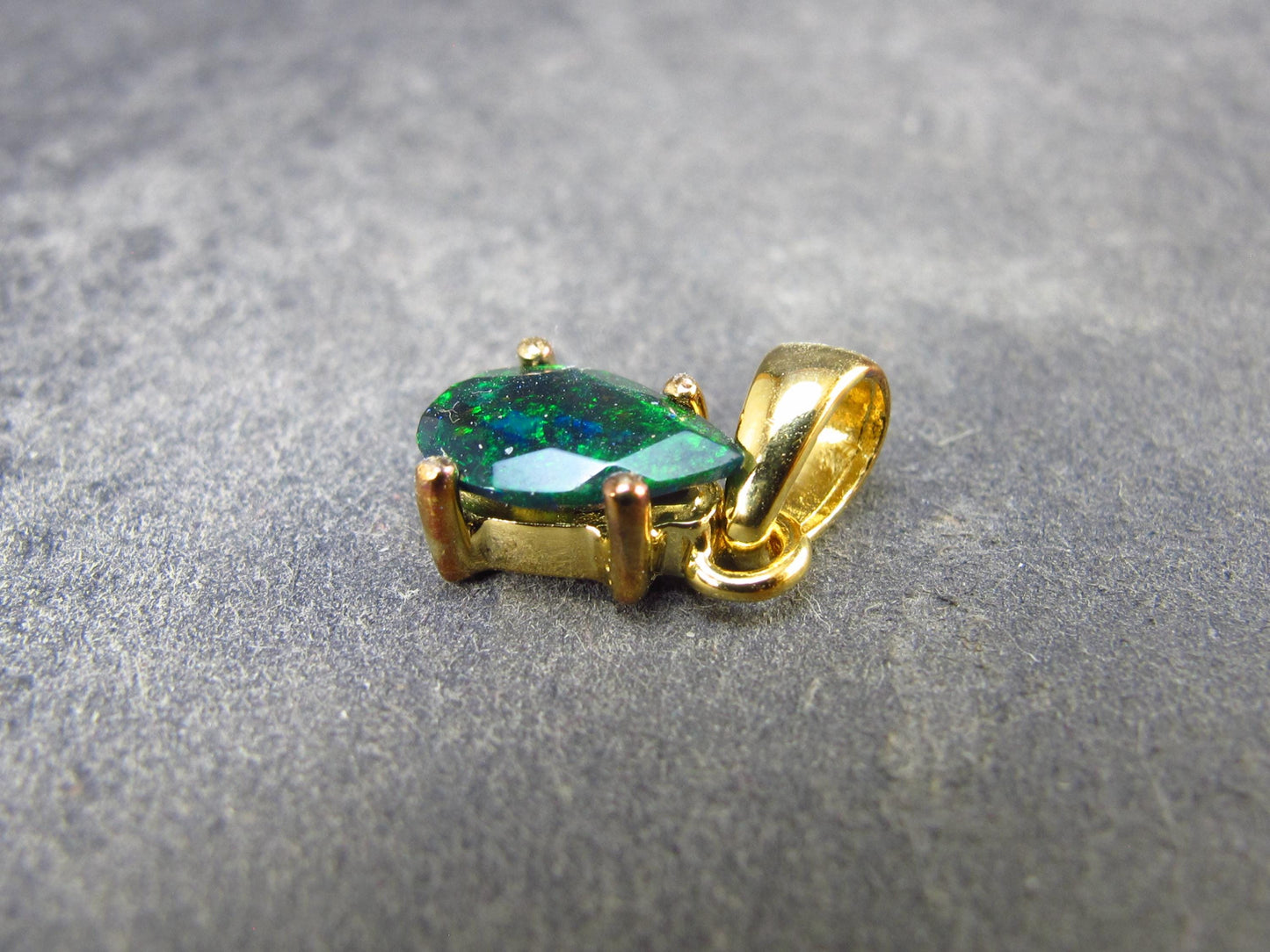 Rare Black Opal Gold Plated Silver Pendant from Australia 0.6" - 0.97 Grams