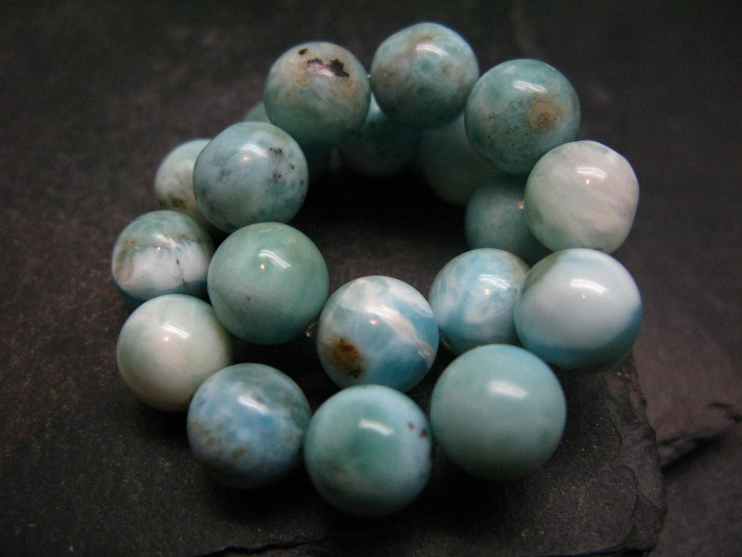 Larimar Genuine Bracelet ~ 7 Inches ~ 10mm Round Beads